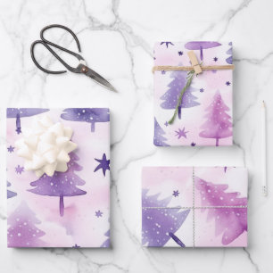 Pretty Purple Watercolour Tree Pattern Wrapping Paper Sheet