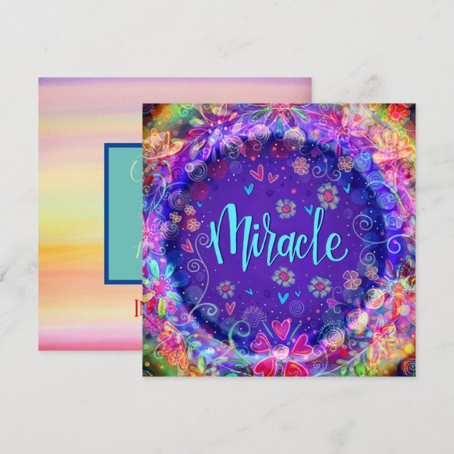 Pretty Purple Whimsical Miracle Motivational Thank You Card (Front/Back)