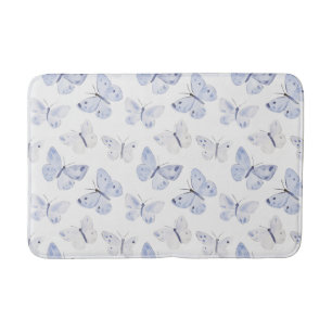 Pretty Purple White Butterflies   Bath Mat