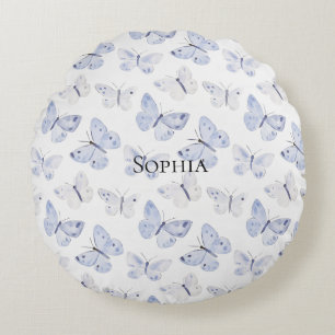 Pretty Purple White Butterflies   Round Cushion