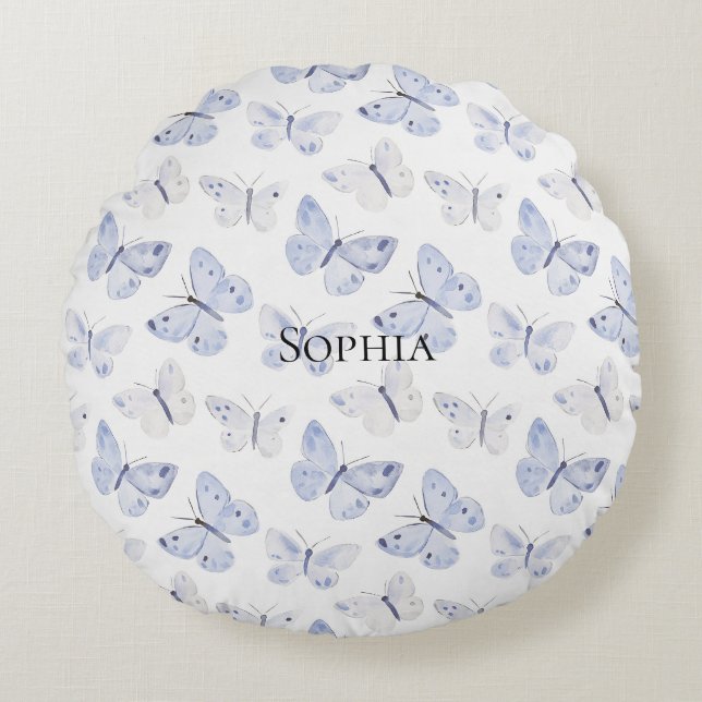 Pretty Purple White Butterflies   Round Cushion (Front)