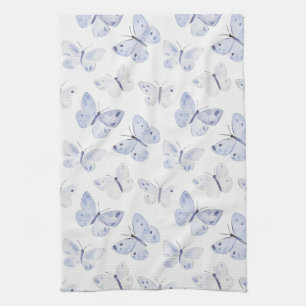 Pretty Purple White Butterflies Tea Towel