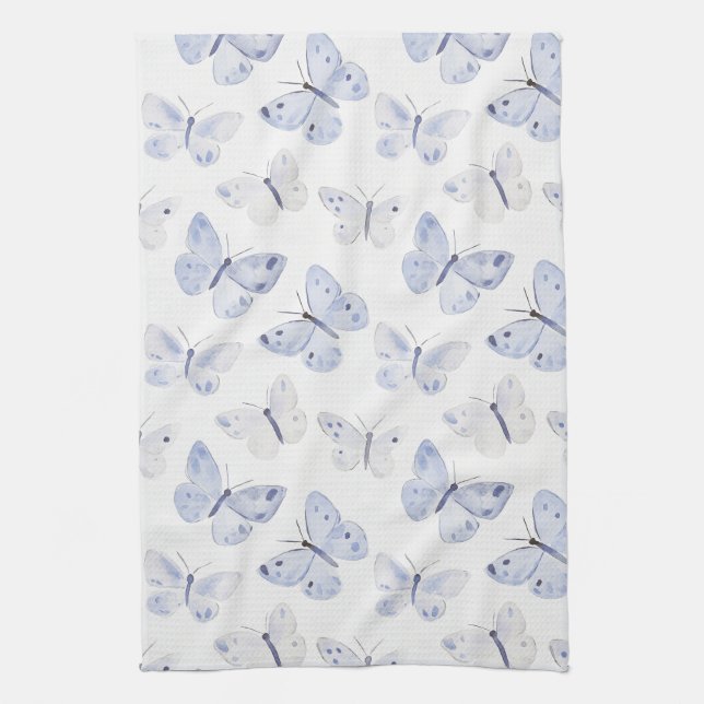 Pretty Purple White Butterflies   Tea Towel (Vertical)