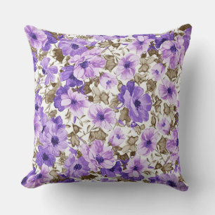Pretty Purple & White Floral Throw Pillow