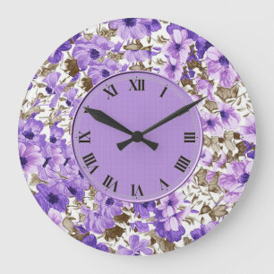 Pretty Purple & White Floral Wall Clock