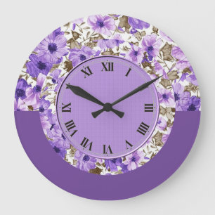 Pretty Purple & White Floral Wall Clock 2