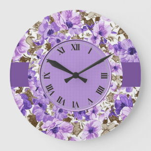 Pretty Purple & White Floral Wall Clock 3