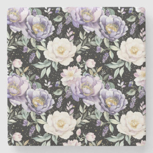 Pretty Purple White Flowers Stone Coaster