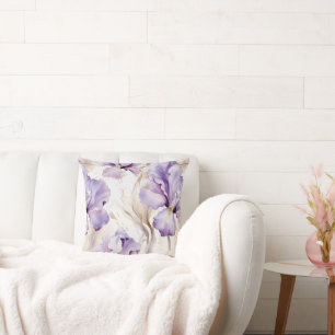 Pretty Purple White Iris Flowers Cushion