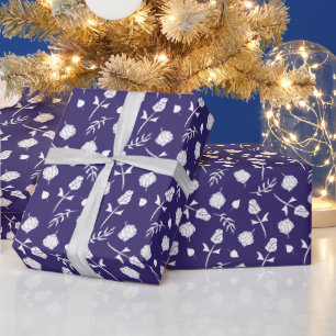 Pretty Purple White Roses Rosebud Floral Print Wrapping Paper