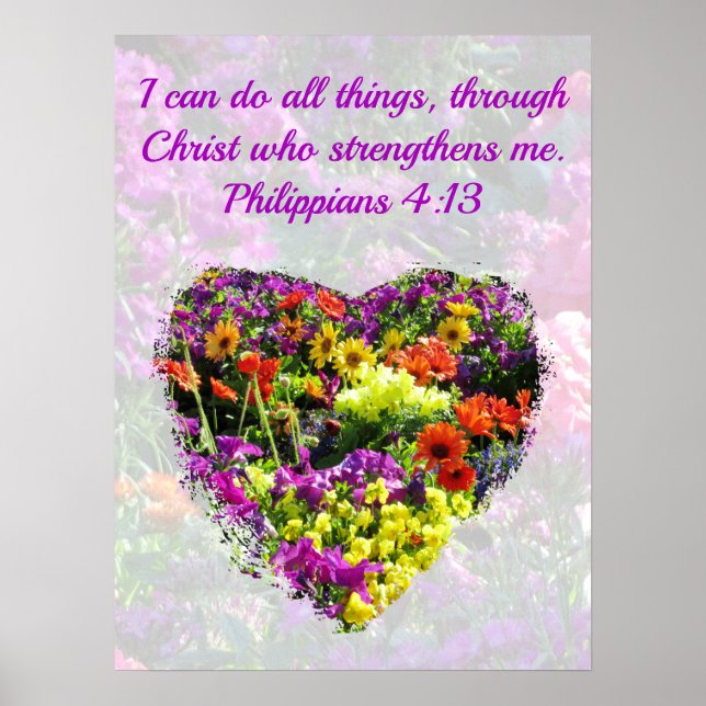 PRETTY PURPLE WILD FLOWER PHILIPPIANS 4:13 VERSE POSTER (Front)