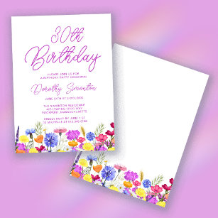 Pretty Purple Wildflower Adult 30th Birthday Invitation