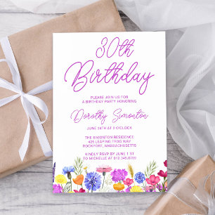 Pretty Purple Wildflower Adult 30th Birthday Invitation