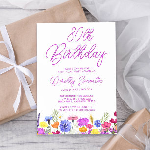 Pretty Purple Wildflower Adult 80th Birthday Invitation