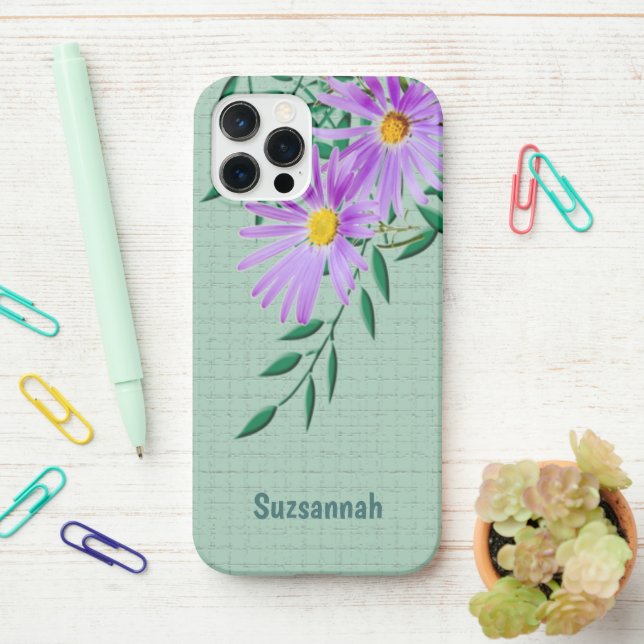 Pretty Purple Wildflower Photograph Corner Custom  iPhone Case (On Desk)