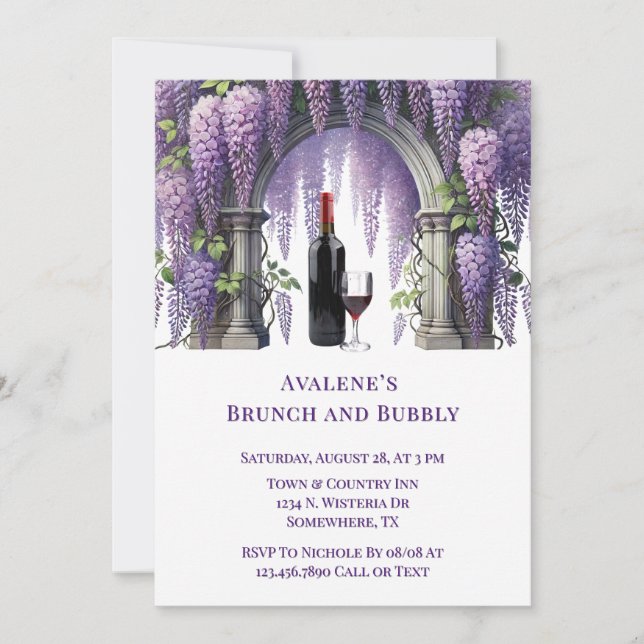 Pretty Purple Wisteria Arch Brunch and Bubbly Invitation (Front)