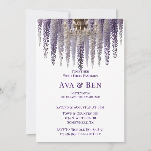 Pretty Purple Wisteria Chandelier Wedding  Invitation (Front)