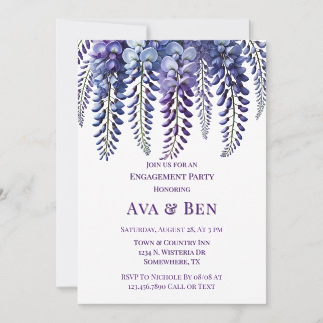 Pretty Purple Wisteria Flowers Engagement Party Invitation (Front)