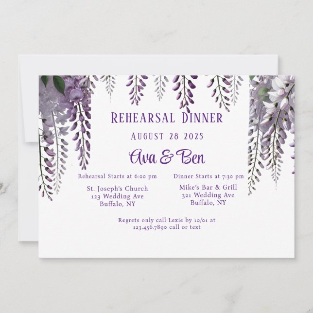 Pretty Purple Wisteria Rehearsal Dinner  Invitation (Front)