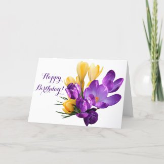 Pretty purple yellow crocus Happy Birthday floral Thank You Card