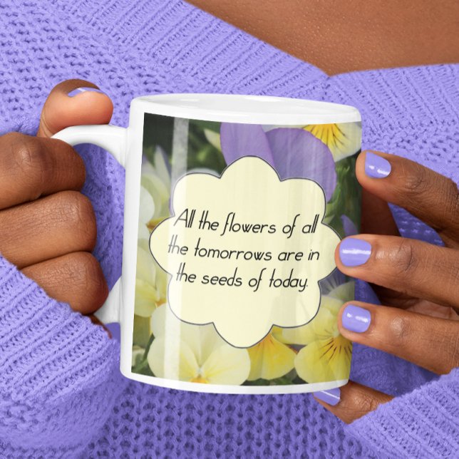 Pretty Purple Yellow Pansies Motivation Quotation Coffee Mug (Creator Uploaded)