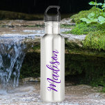 Pretty Purple Your Name Handwritten Script Custom 710 Ml Water Bottle<br><div class="desc">A pretty personalised purple monogram water bottle for a girl or guy who loves simple,  handwritten gifts. Beautiful cursive script down the side of your bottle spelling out your name in cute typography.</div>