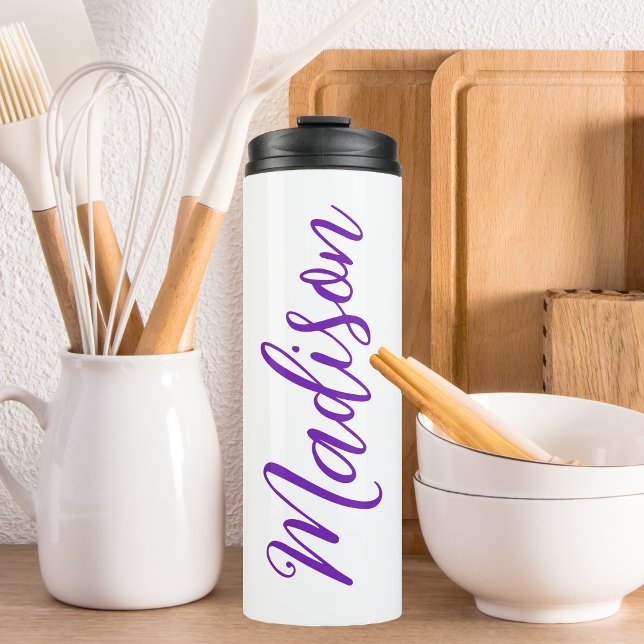 Pretty Purple Your Name Handwritten Script Custom Thermal Tumbler (Creator Uploaded)