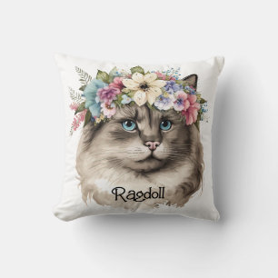 Pretty Ragdoll Cat Floral Personalised Cushion