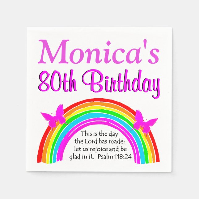 PRETTY RAINBOW 80TH BIRTHDAY PERSONALIZED NAPKINS (Front)