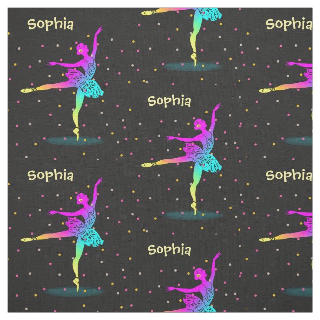 Pretty Rainbow Ballet Dance Theme Personalised Fabric (Swatch)