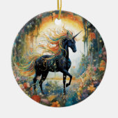 Pretty Rainbow Black Unicorn Ceramic Ornament (Front)