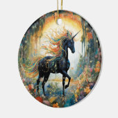 Pretty Rainbow Black Unicorn Ceramic Ornament (Left)