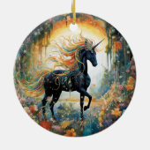 Pretty Rainbow Black Unicorn Ceramic Ornament (Back)