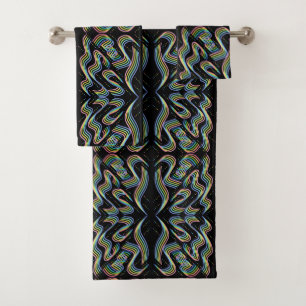 Pretty Rainbow Colored Ribbon Rows Pattern Art Bath Towel Set