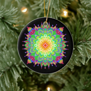 Pretty Rainbow Coloured Mandala Abstract Art Ceram Ceramic Ornament
