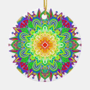 Pretty Rainbow Coloured Mandala Abstract Art Ceramic Ornament