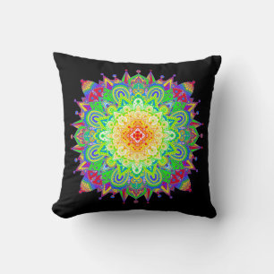 Pretty Rainbow Coloured Mandala Abstract Art Cushion