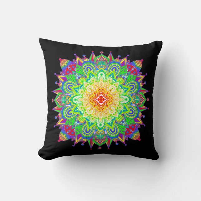 Pretty Rainbow Coloured Mandala Abstract Art   Cushion (Front)