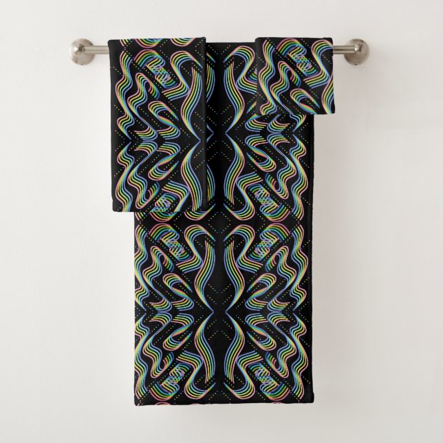 Pretty Rainbow Coloured Ribbon Rows Pattern Art Bath Towel Set (Insitu)