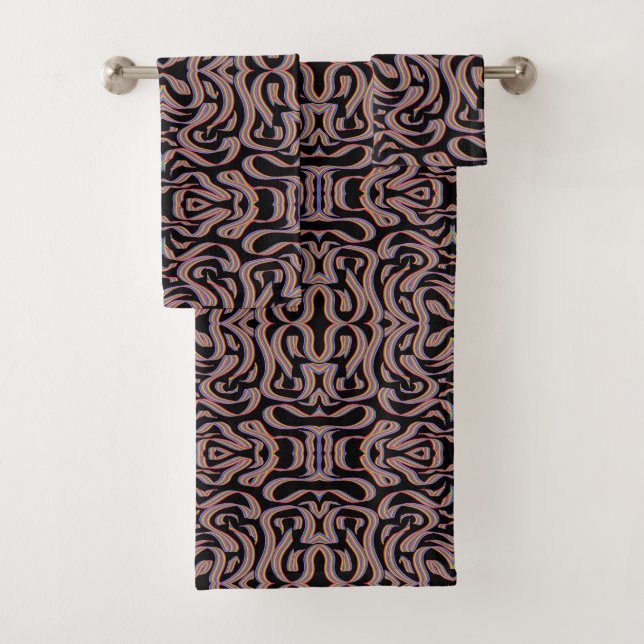 Pretty Rainbow Coloured Ribbon Twists Pattern Art Bath Towel Set (Insitu)