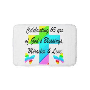PRETTY RAINBOW CROSS 65TH BIRTHDAY DESIGN BATH MAT