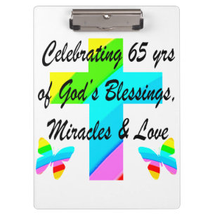 PRETTY RAINBOW CROSS 65TH BIRTHDAY DESIGN CLIPBOARD