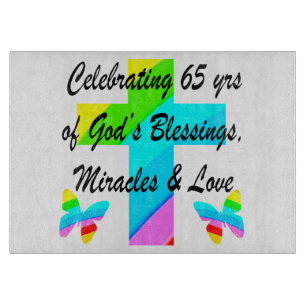 PRETTY RAINBOW CROSS 65TH BIRTHDAY DESIGN CUTTING BOARD