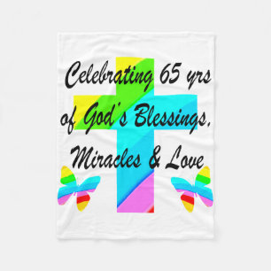 PRETTY RAINBOW CROSS 65TH BIRTHDAY DESIGN FLEECE BLANKET