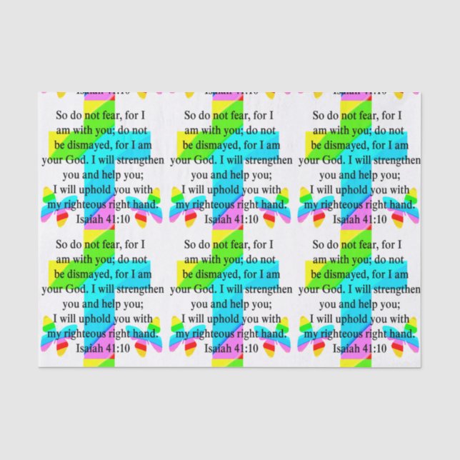PRETTY RAINBOW CROSS ISAIAH 41:10 DESIGN TISSUE PAPER (Front)
