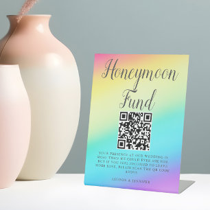 Pretty Rainbow Fade Custom Wedding Honeymoon Fund Pedestal Sign