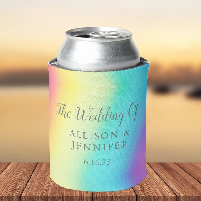 Pretty Rainbow Fade Personalised LGBTQ Wedding Can Cooler (Creator Uploaded)