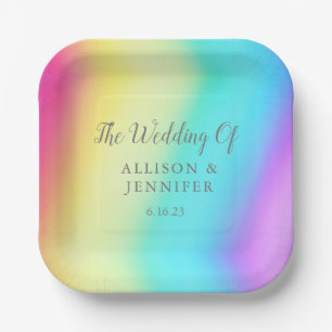 Pretty Rainbow Fade Personalised LGBTQ Wedding Paper Plate