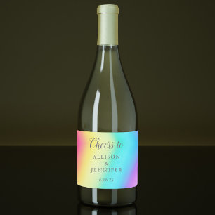 Pretty Rainbow Fade Personalised Wedding Cheers Sparkling Wine Label