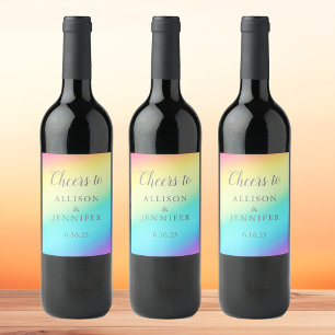 Pretty Rainbow Fade Personalised Wedding Cheers Wine Label
